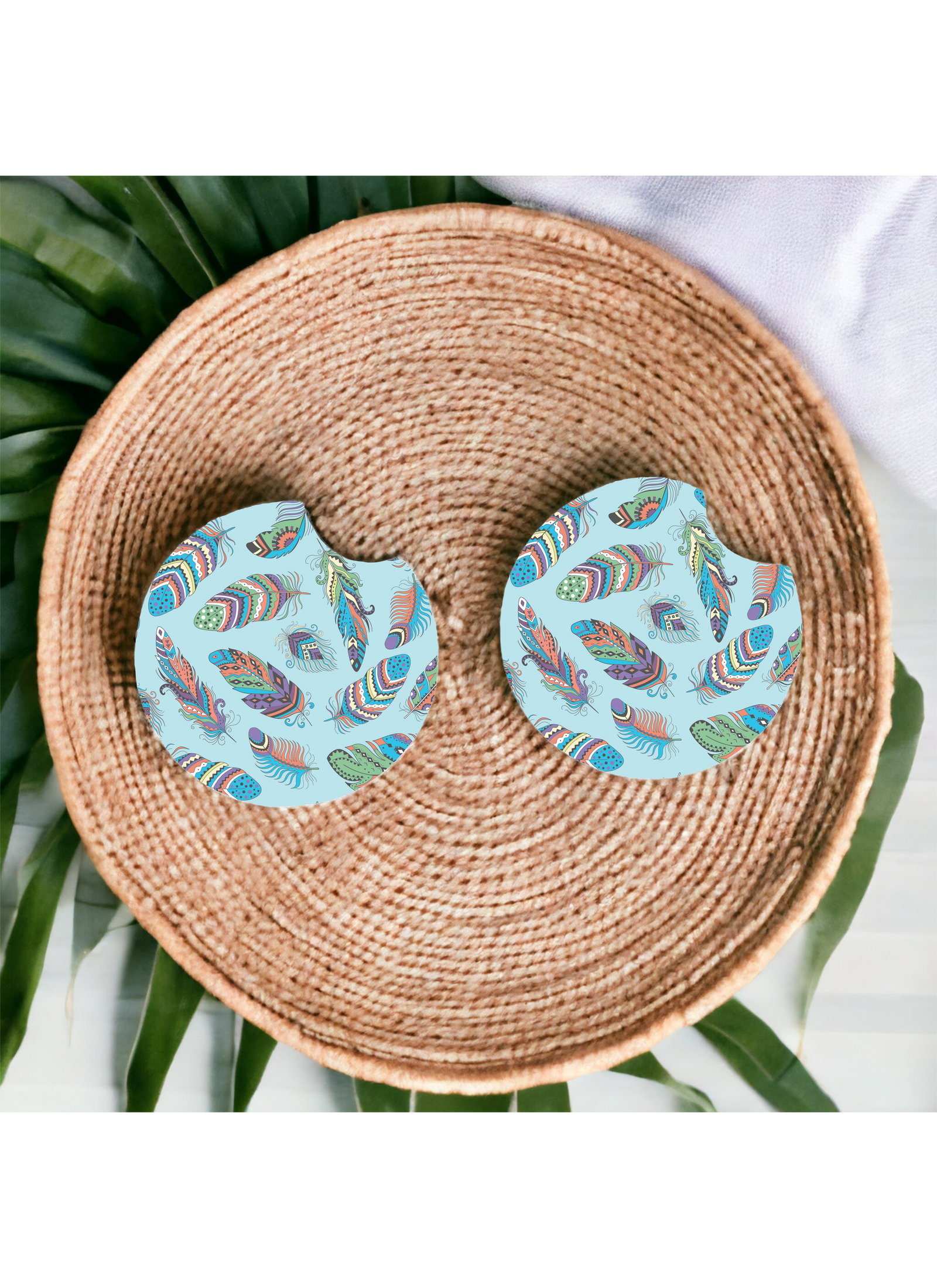 Boho Feather Car Coaster Set