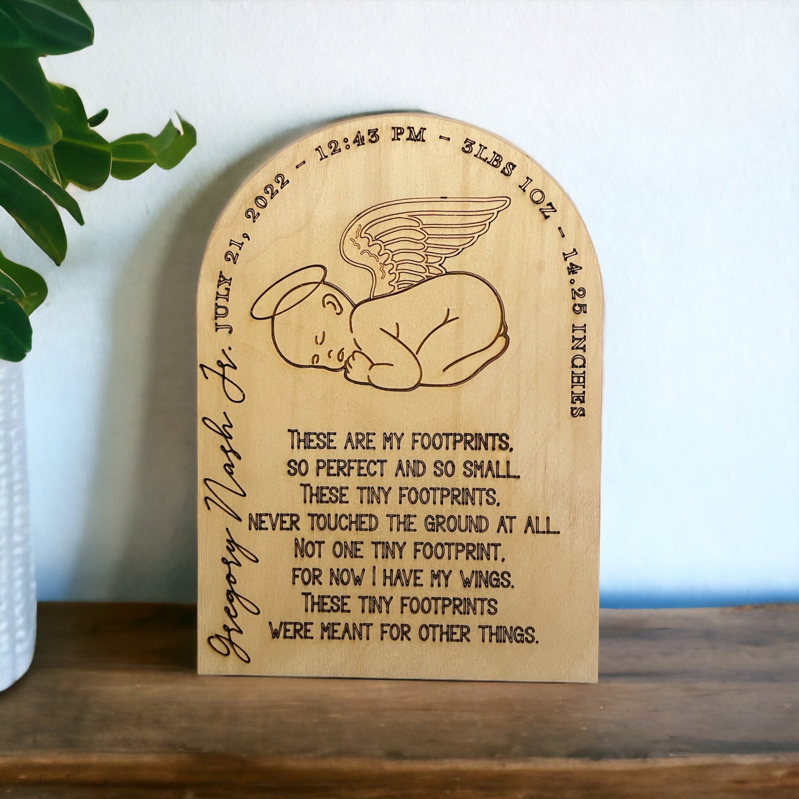 Sleeping Angel Memorial Plaque - Footprints Poem