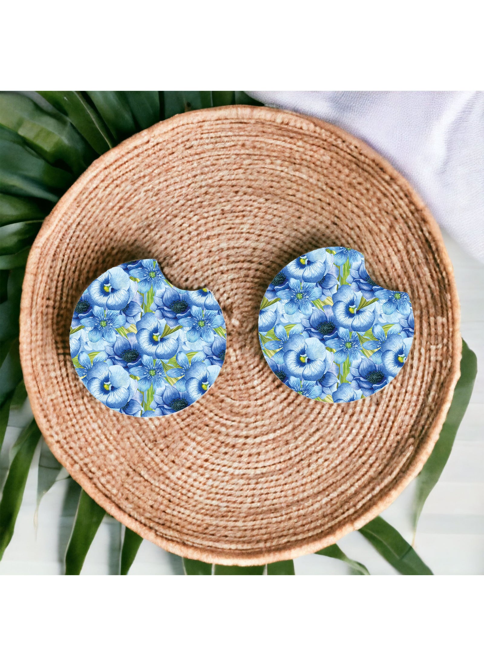 Blue Viola Flower Car Coaster Set