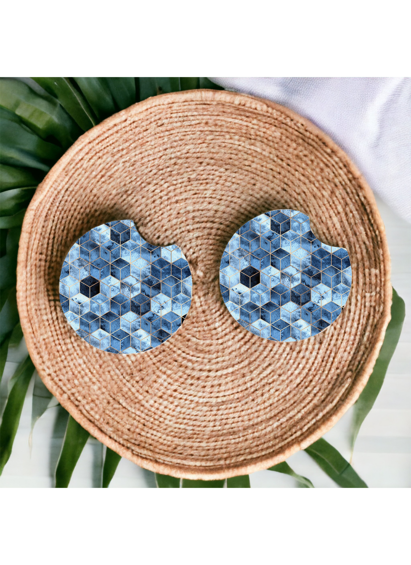 Blue Geometric Car Coaster Set