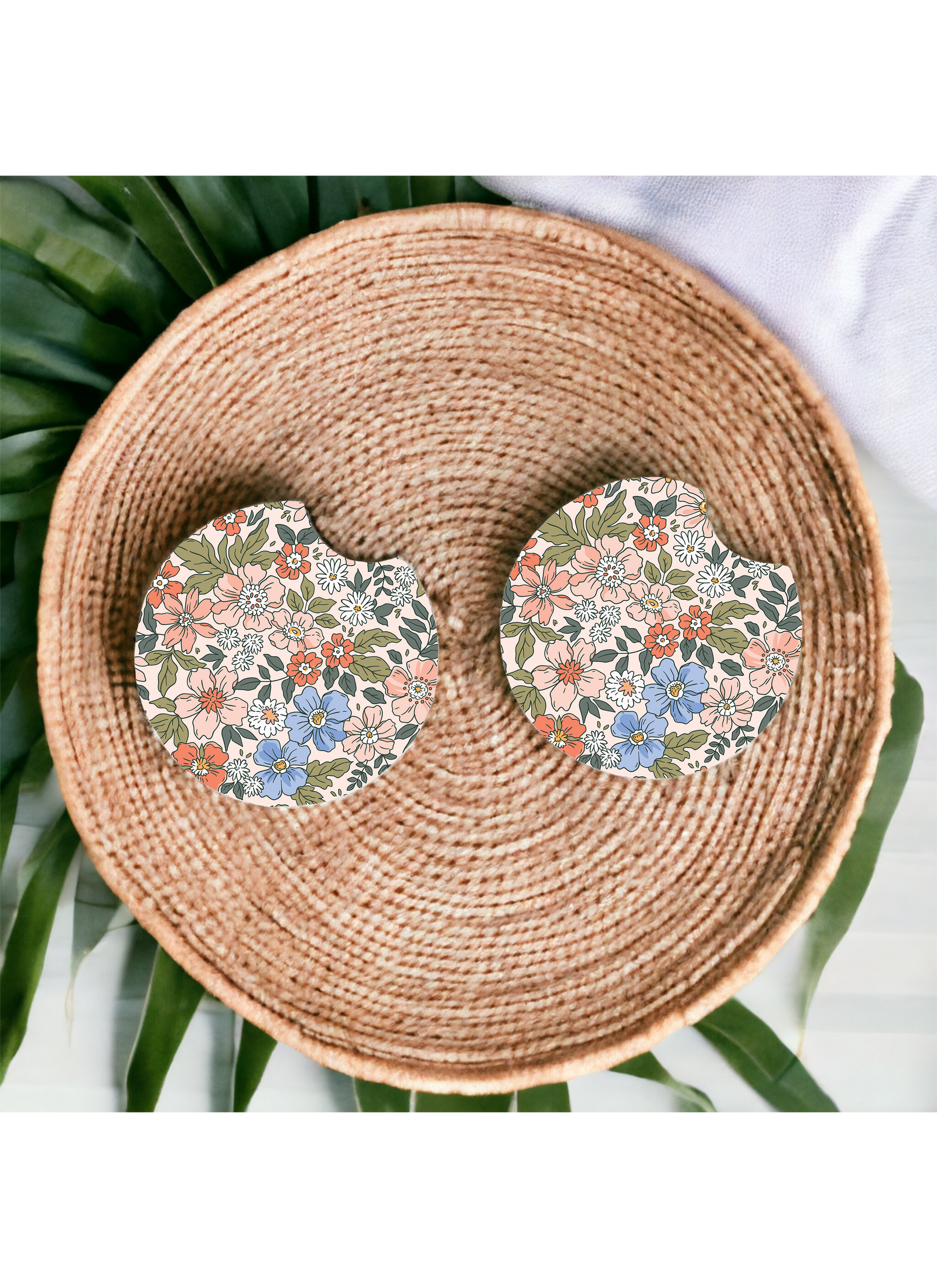 Vintage Floral Car Coaster Set