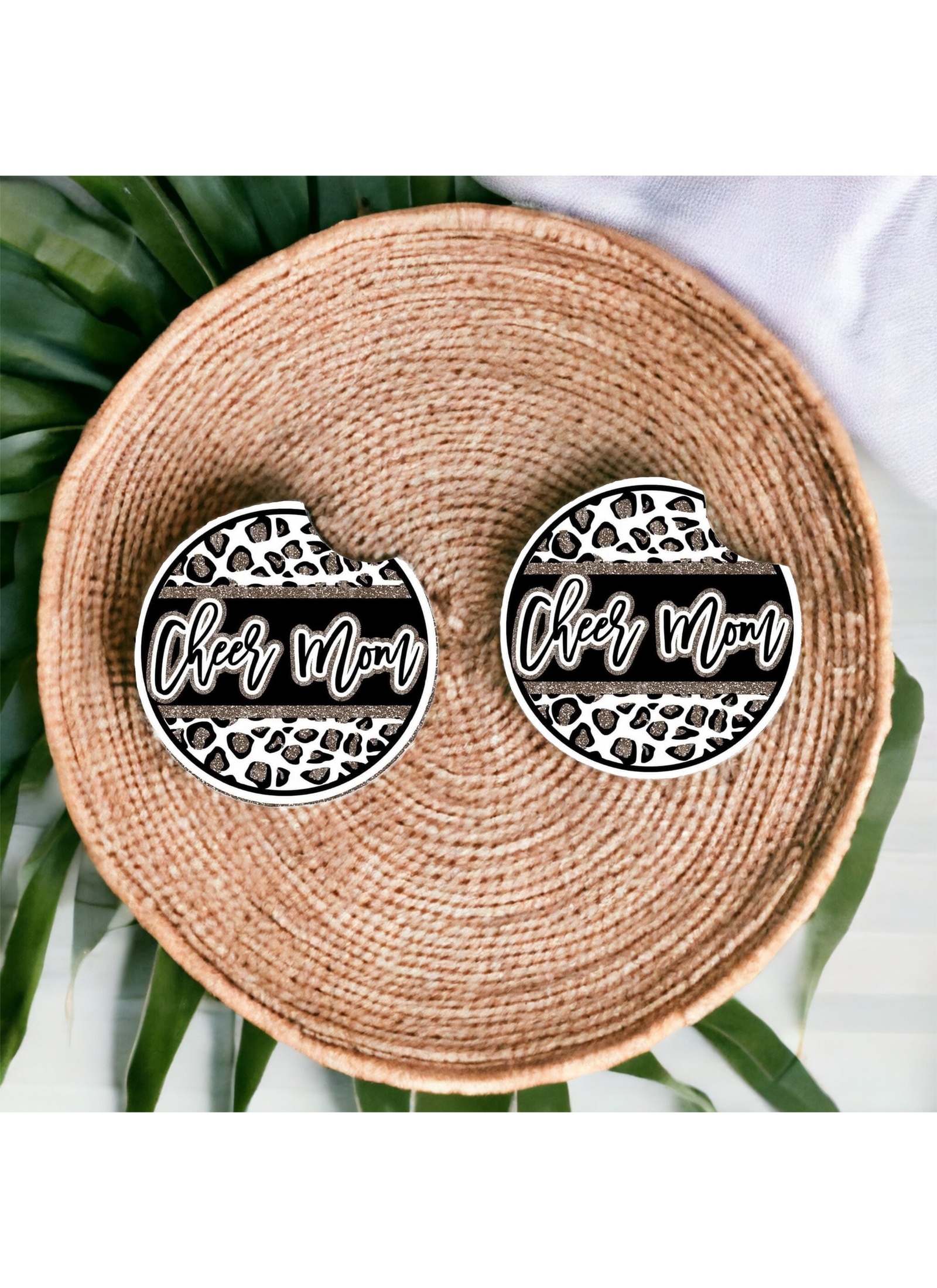 Leopard Cheer Mom Car Coaster Set